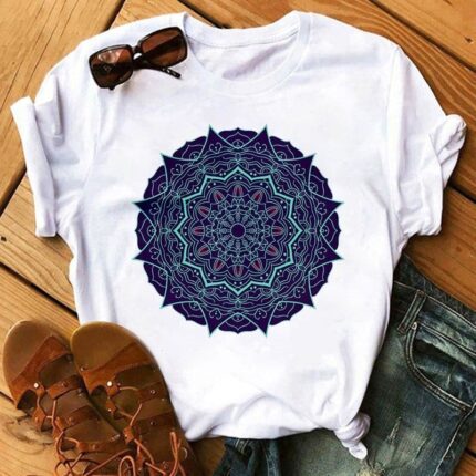 Women aesthetics Graphic Tshirt Beautiful Mandala print short sleeve Tshirt