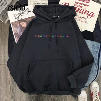 Winter Casual Harry Styles Treat People With Kindness Fashion Women Vintage Casual Punk Letter Hip Hop Hooded Sweatshirt