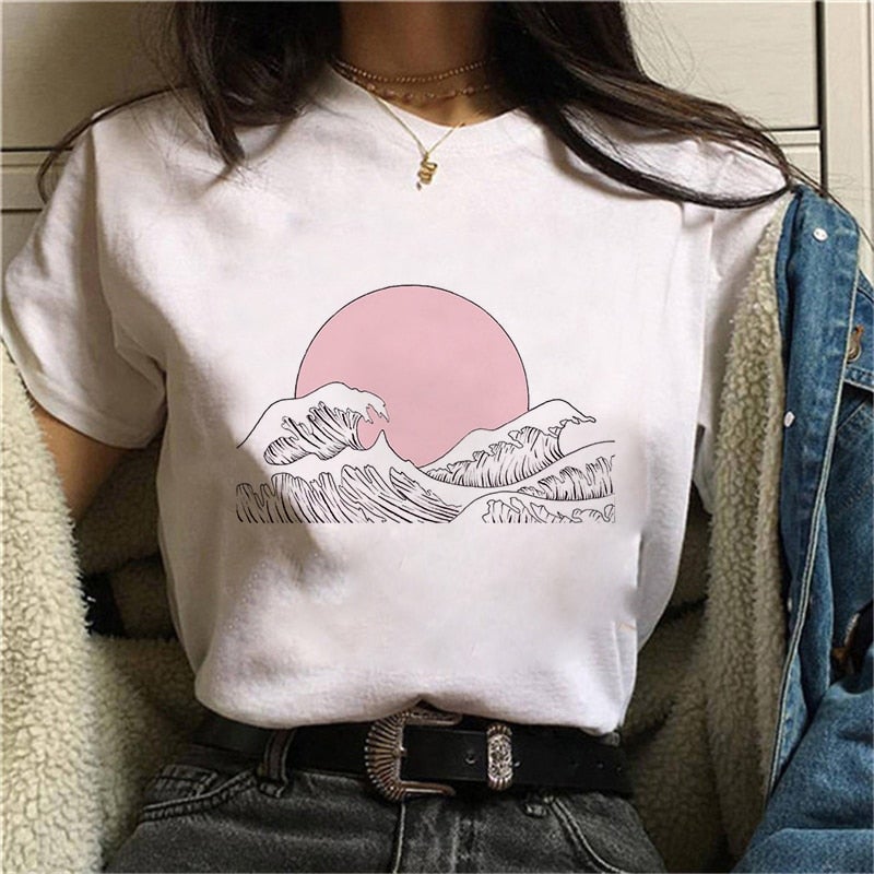 Sun Printed T Shirt Women 90s Graphic T-shirt Harajuku Tops Tee Cute Short  Sleeve Animal Tshirt - Backwoods Hoodie