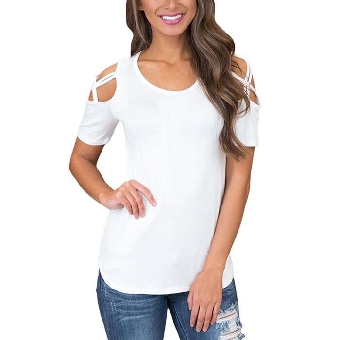 Solid Short Sleeve T-shirts Women Casual Off the Shoulder Tees Tops Simple Basic Tshirts