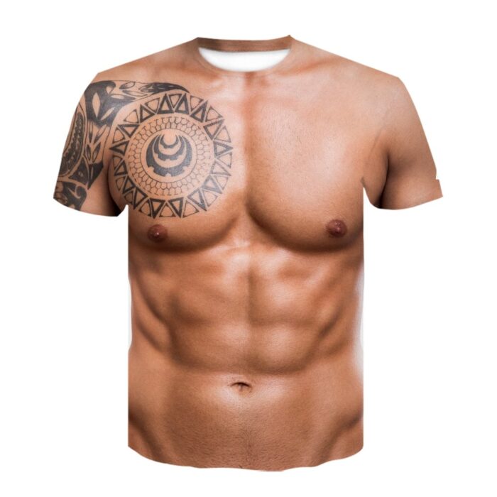 Men Summer Short Sleeve Fitness Tee Cool Streetwear 3D Print Fake Muscle T-shirt
