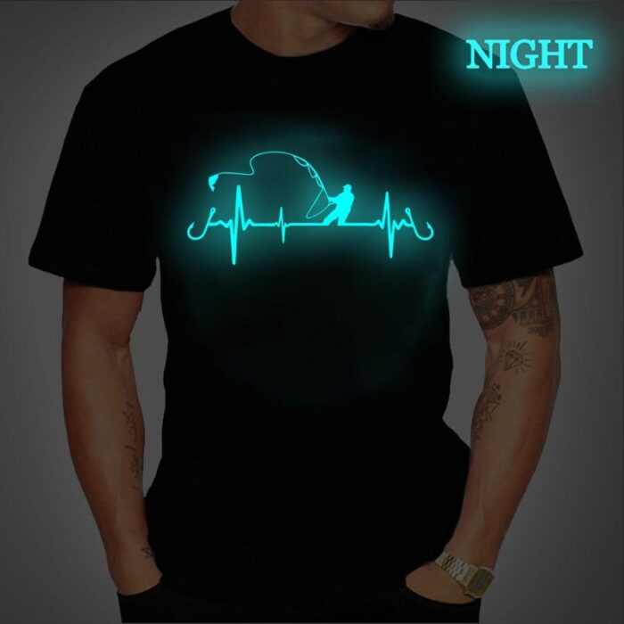Luminous Graphic Tee Men Fishing Heartbeat Novelty Funny TShirt Hip Hop Tshirt Streetwear camisa Harajuku Shirt Mens Shirt Homme