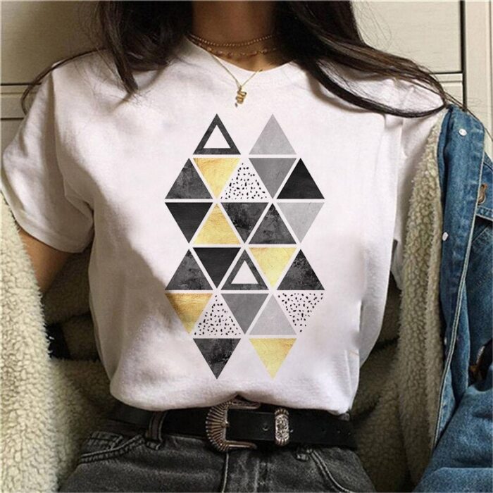 Geometric Figure Printed T Shirt Women 90s Short Sleeve Summer TShirt Harajuku Fashion Landscape T-shirt