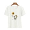Women Casual Harajuku Fashion T-shirt Feather Print Loose O-neck Short Sleeve Elastic Stretched