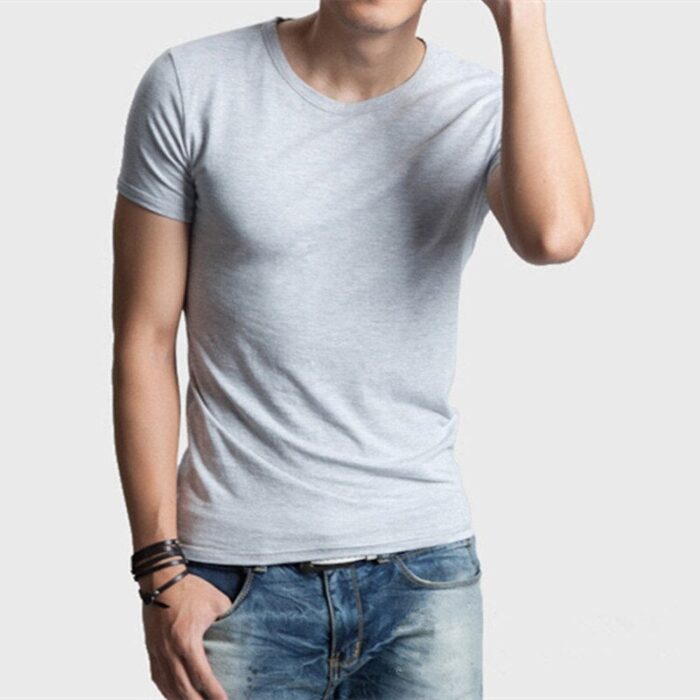 Men's t shirt pure color Lycra cotton short sleeved T-shirt male round neck  Tops  cotton bottoming shirt