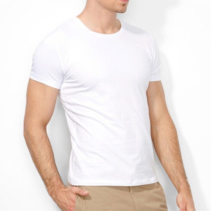 Men's t shirt pure color Lycra cotton short sleeved T-shirt male round neck  Tops  cotton bottoming shirt