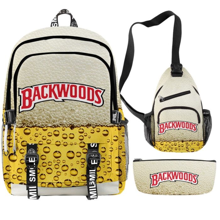 3D Printed Popular New BACKWOODS Beer Surrounding Cool And Simple Backpack Set For Men And Women With USB Charging 3PCS