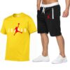 Funny Jordan23 Brand Men T Shirt+Beach Shorts Sets Jogging Pants T-shirt Sportswear Streetwear