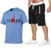 Funny Jordan23 Brand Men T Shirt+Beach Shorts Sets Jogging Pants T-shirt Sportswear Streetwear