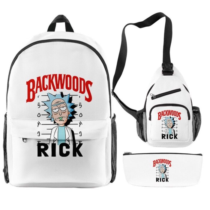 3Pcs/Set Rick Morty Cartoon Print Backpack Casual BACKWOODS Graphic Bag