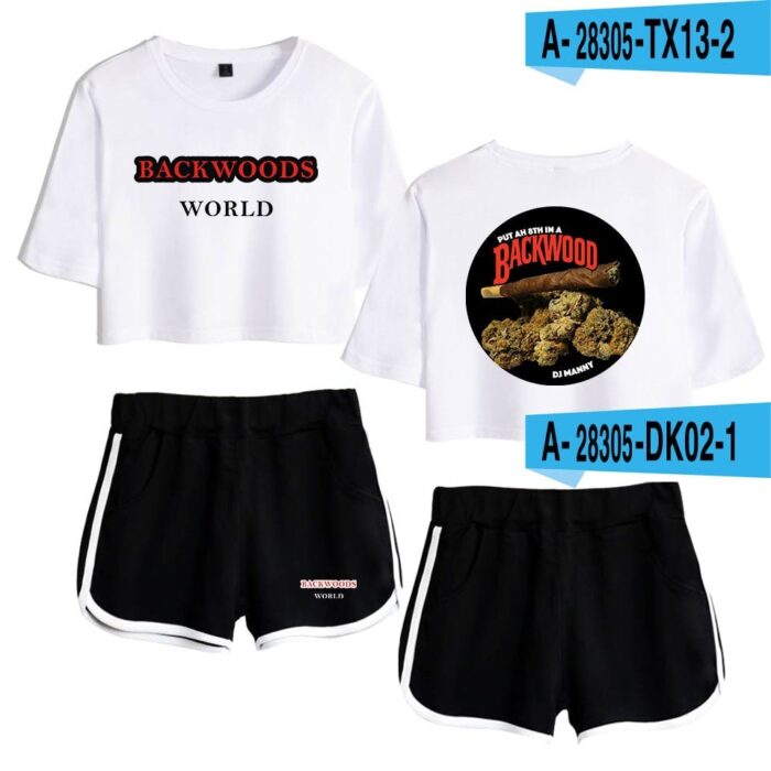 Backwoods Print Sexy 2 Piece Outfits for Women Crop Top Track Suit Two Piece Set Top and Shorts Set Ladies Tracksuits Streetwear