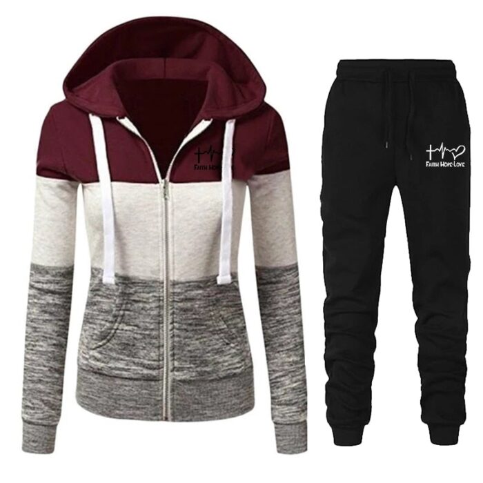Autumn Winter Tracksuit 2 Piece Set Zipper Patchwork Jacket Hoodie+Pants Sportwear Women's Sports Suit Female Clothing