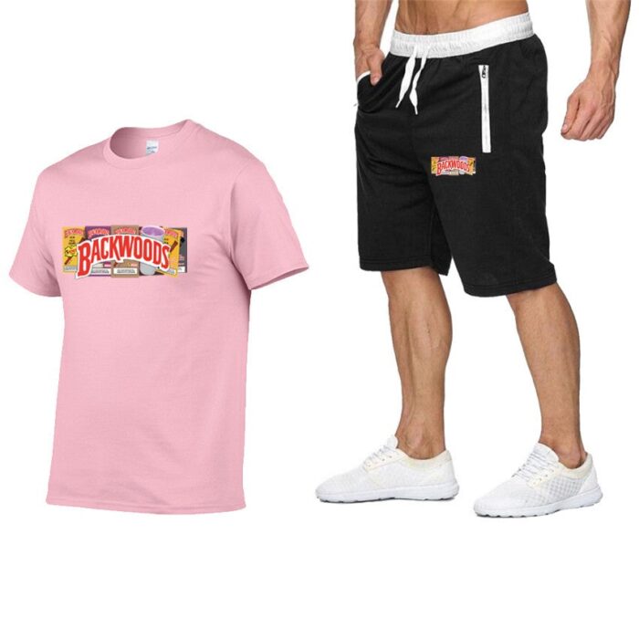 Men's T Shirt Backwoods Letter Print T Shirt + Shorts Suit
